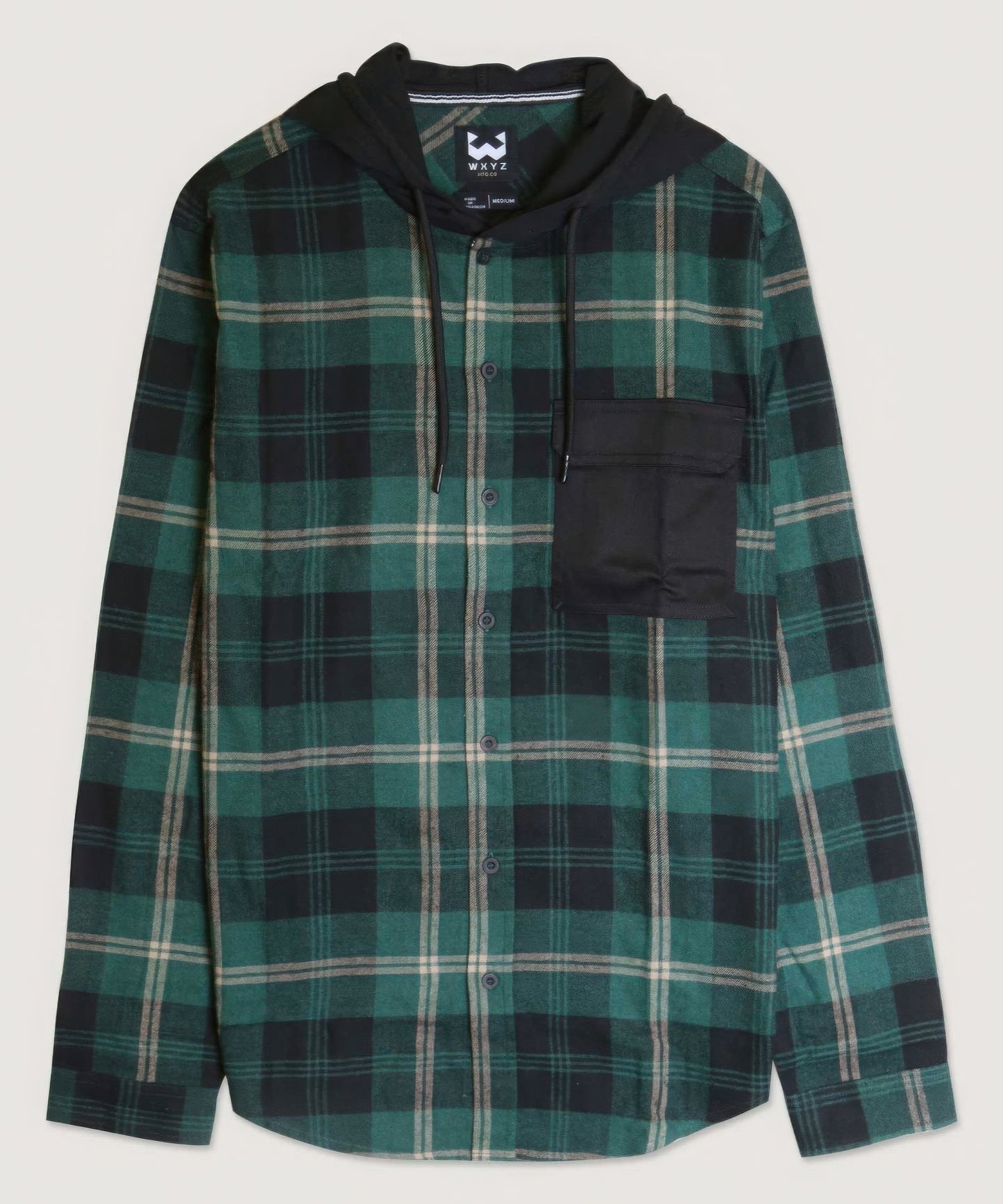 Contrast Pocket Plaid Hooded Shirt - Tigbul's Variety Fashion Shop