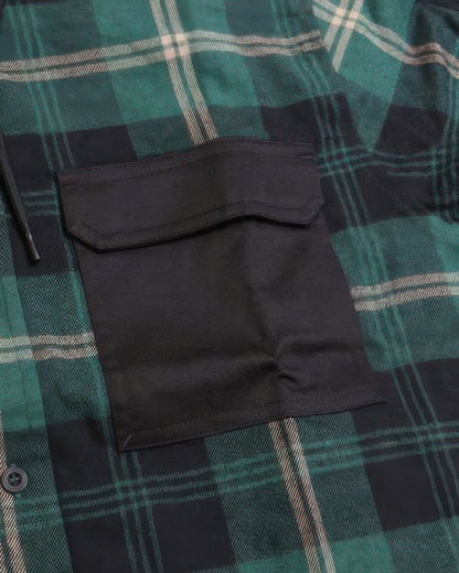 Contrast Pocket Plaid Hooded Shirt - Tigbul's Variety Fashion Shop