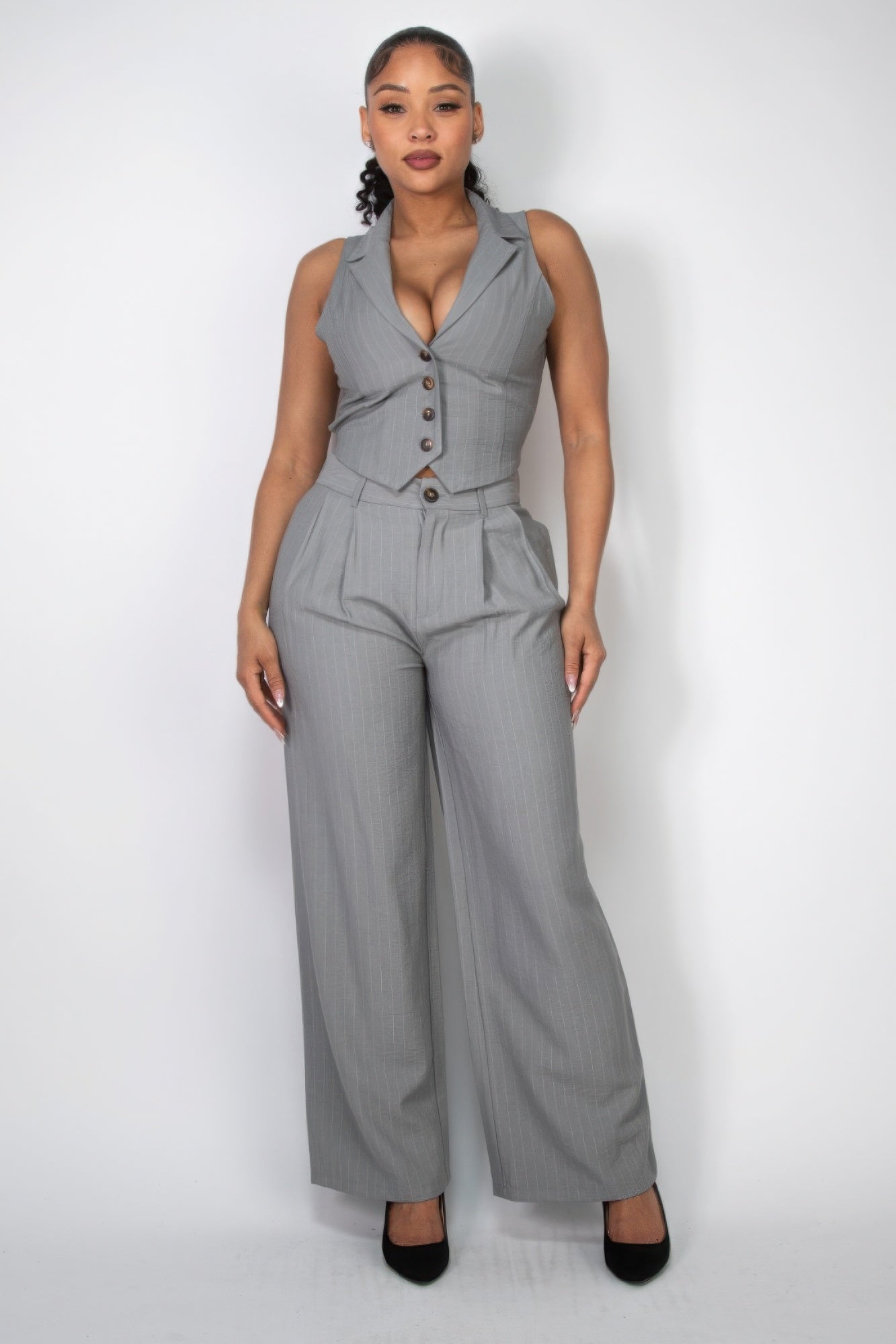 High-rise Stripe Wide Leg Pants - Tigbul's Variety Fashion Shop