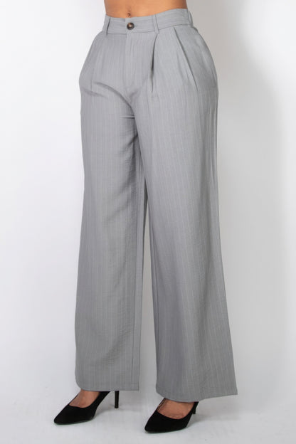 High-rise Stripe Wide Leg Pants - Tigbul's Variety Fashion Shop