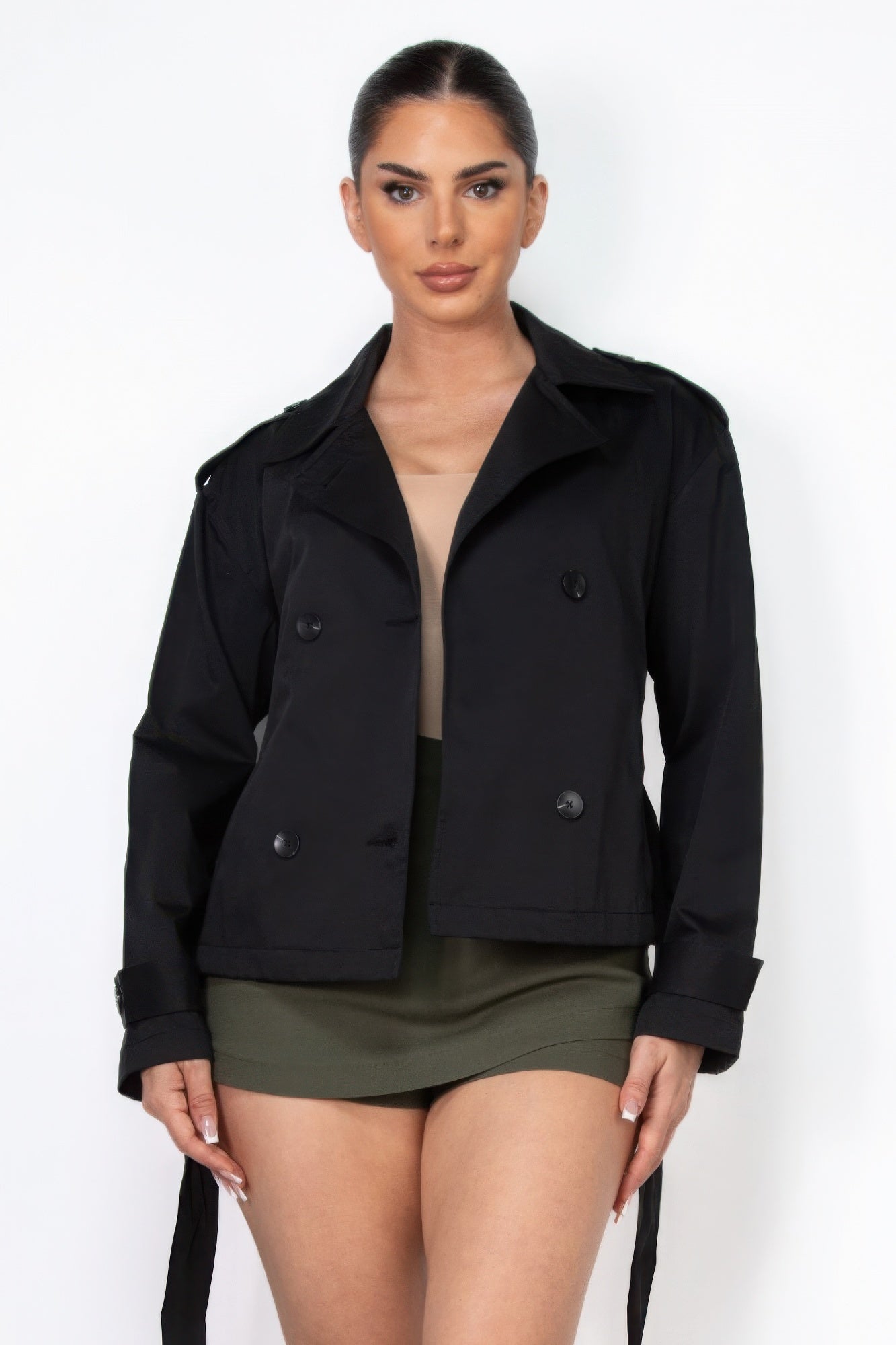 Double-breasted Waist-tie Trench Coat - Tigbul's Variety Fashion Shop