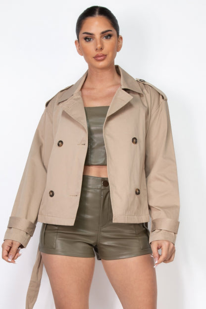 Double-breasted Waist-tie Trench Coat - Tigbul's Variety Fashion Shop