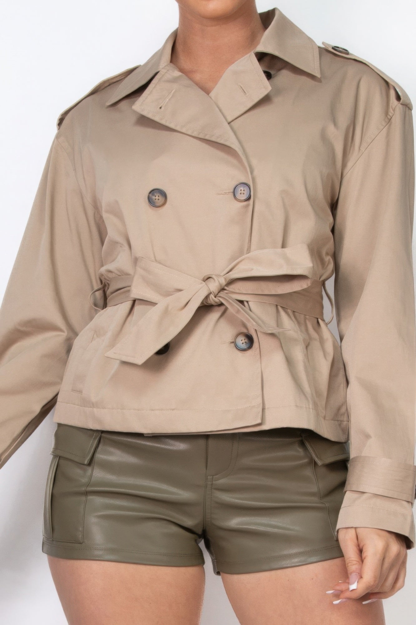 Double-breasted Waist-tie Trench Coat - Tigbul's Variety Fashion Shop