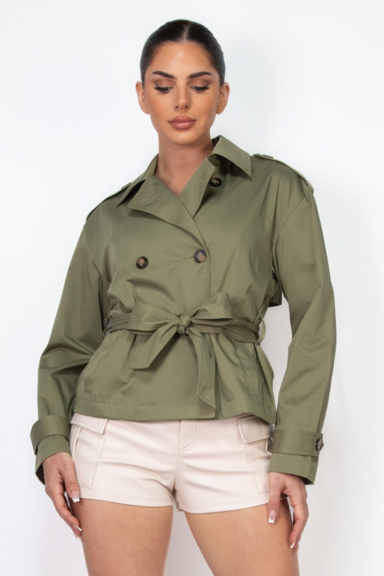 Double-breasted Waist-tie Trench Coat - Tigbul's Variety Fashion Shop