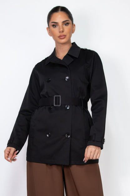 Double-breasted Notch Belted Coat - Tigbul's Variety Fashion Shop