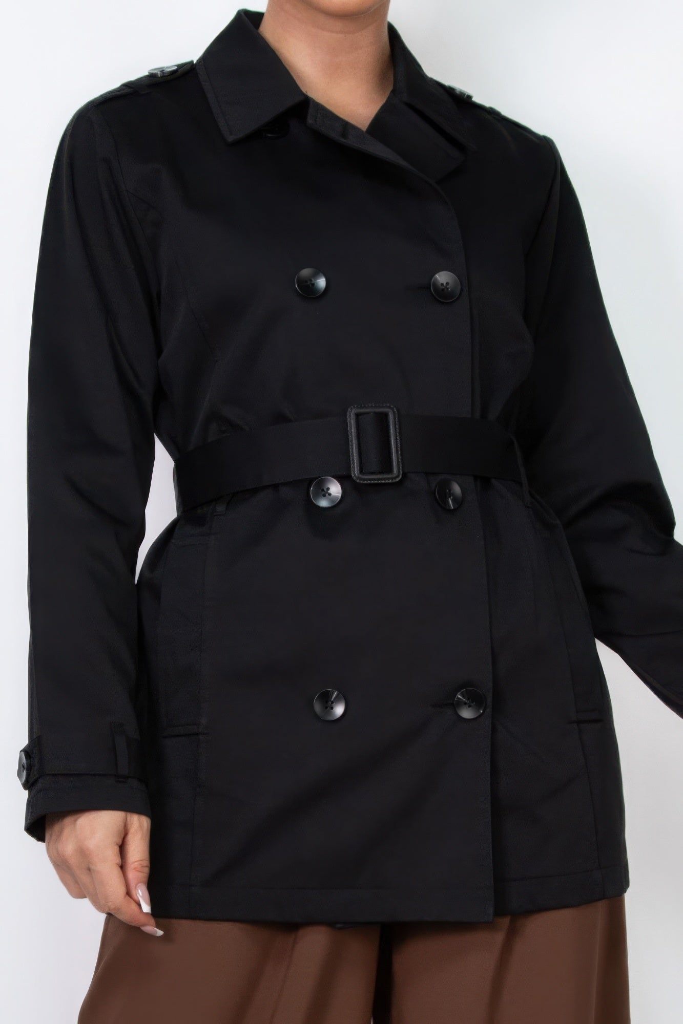 Double-breasted Notch Belted Coat - Tigbul's Variety Fashion Shop