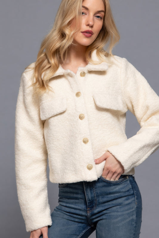 Long Slv Teddy Fleece Short Jacket - Tigbul's Variety Fashion Shop