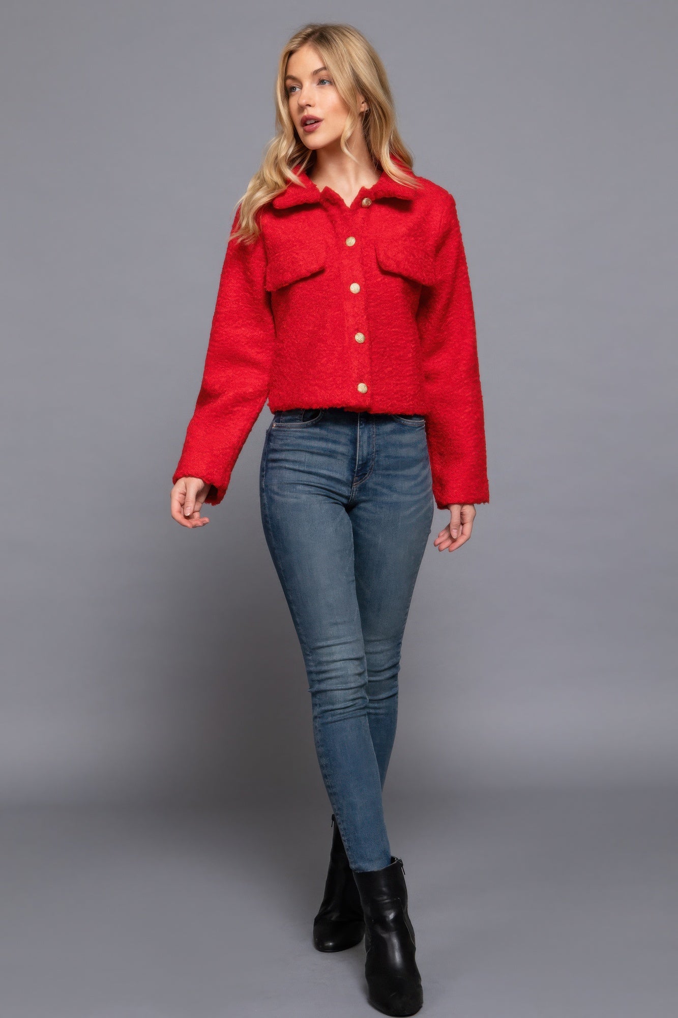 Long Slv Teddy Fleece Short Jacket - Tigbul's Variety Fashion Shop