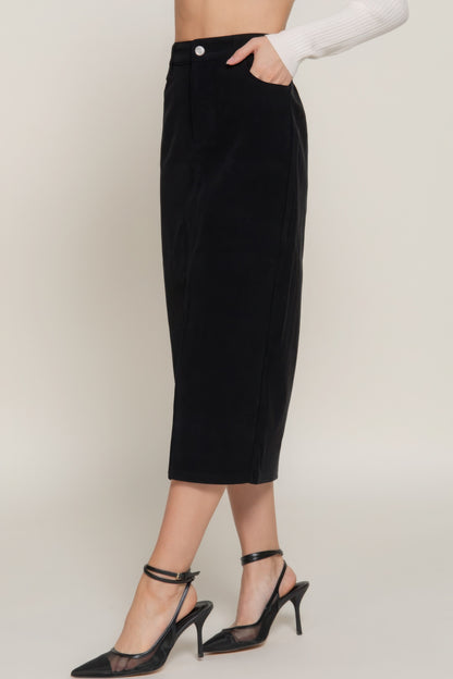 Front Open Slit Corduroy Midi Skirt in Brown or Black - Tigbul's Variety Fashion Shop