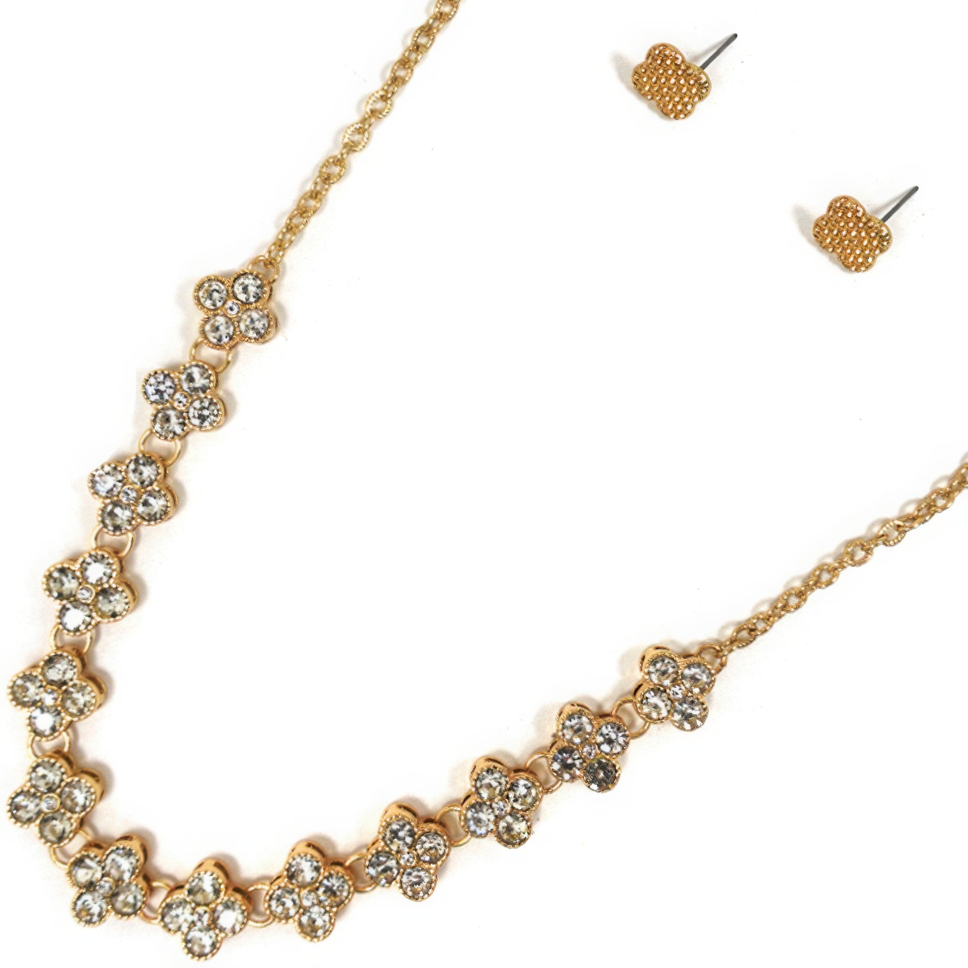 Rhinestone Clover Necklace Earring Set - Tigbul's Variety Fashion Shop