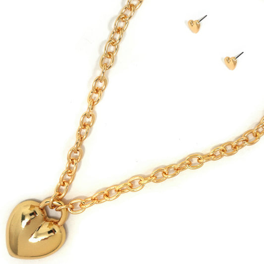 Metal Chain Heart Pendant Necklace Earring Set - Tigbul's Variety Fashion Shop