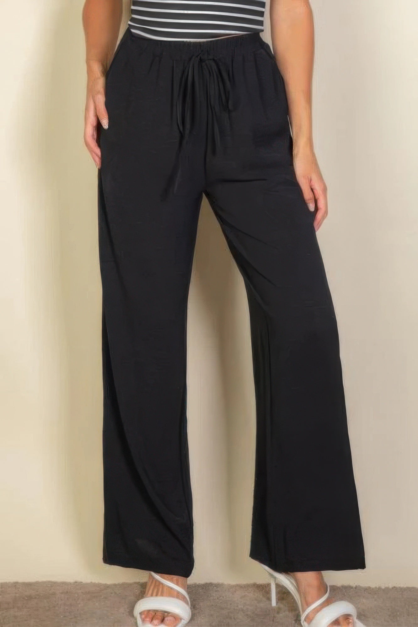 Drawstring Waist Wide Leg Minimalist Pants - Tigbul's Variety Fashion Shop