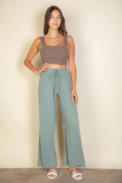 Drawstring Waist Wide Leg Minimalist Pants - Tigbul's Variety Fashion Shop