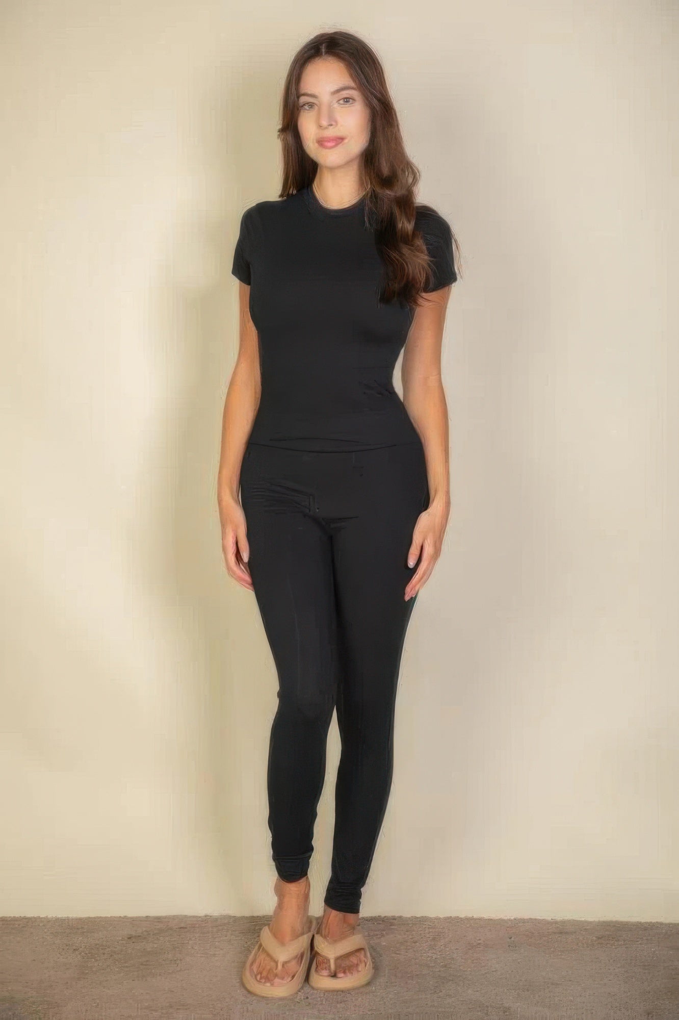 Basic Solid Leggings, schwarz, figurbetont, hoch sitzend, bis zum Knöchel