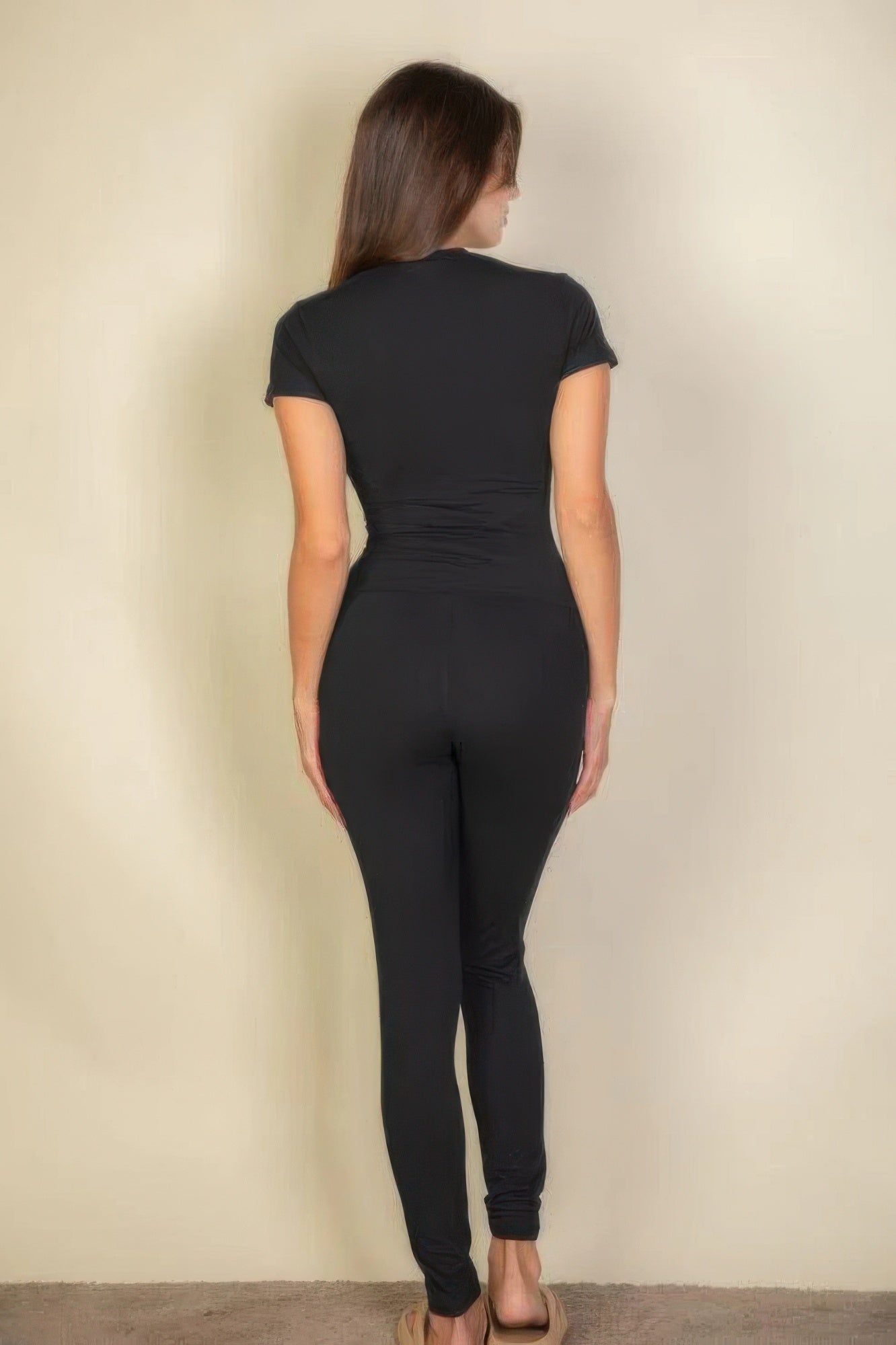 Basic Solid Leggings, black back view
