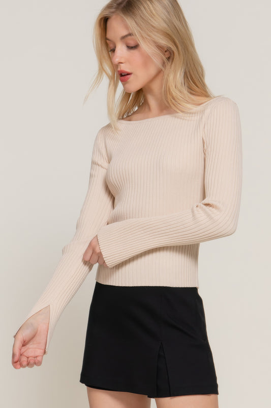 Long Sleeve Boat Neck Sweater - Tigbul's Variety Fashion Shop