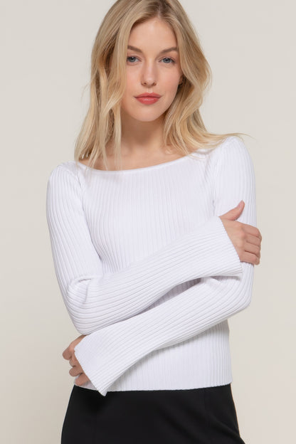 Long Sleeve Boat Neck Sweater - Tigbul's Variety Fashion Shop