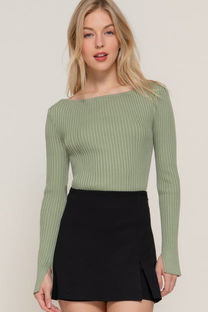 Long Sleeve Boat Neck Sweater - Tigbul's Variety Fashion Shop