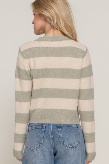 Long Slv Crew Neck Stripe Sweater - Tigbul's Variety Fashion Shop