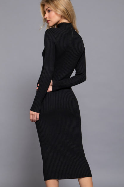 Long Sleeve High Neck Sweater Long Dress - Tigbul's Variety Fashion Shop