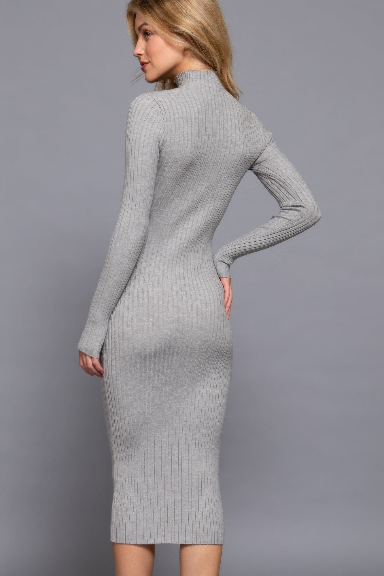 Long Sleeve High Neck Sweater Long Dress - Tigbul's Variety Fashion Shop