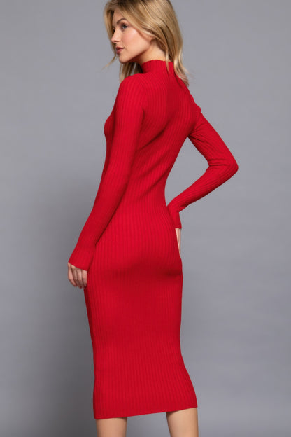 Long Sleeve High Neck Sweater Long Dress - Tigbul's Variety Fashion Shop