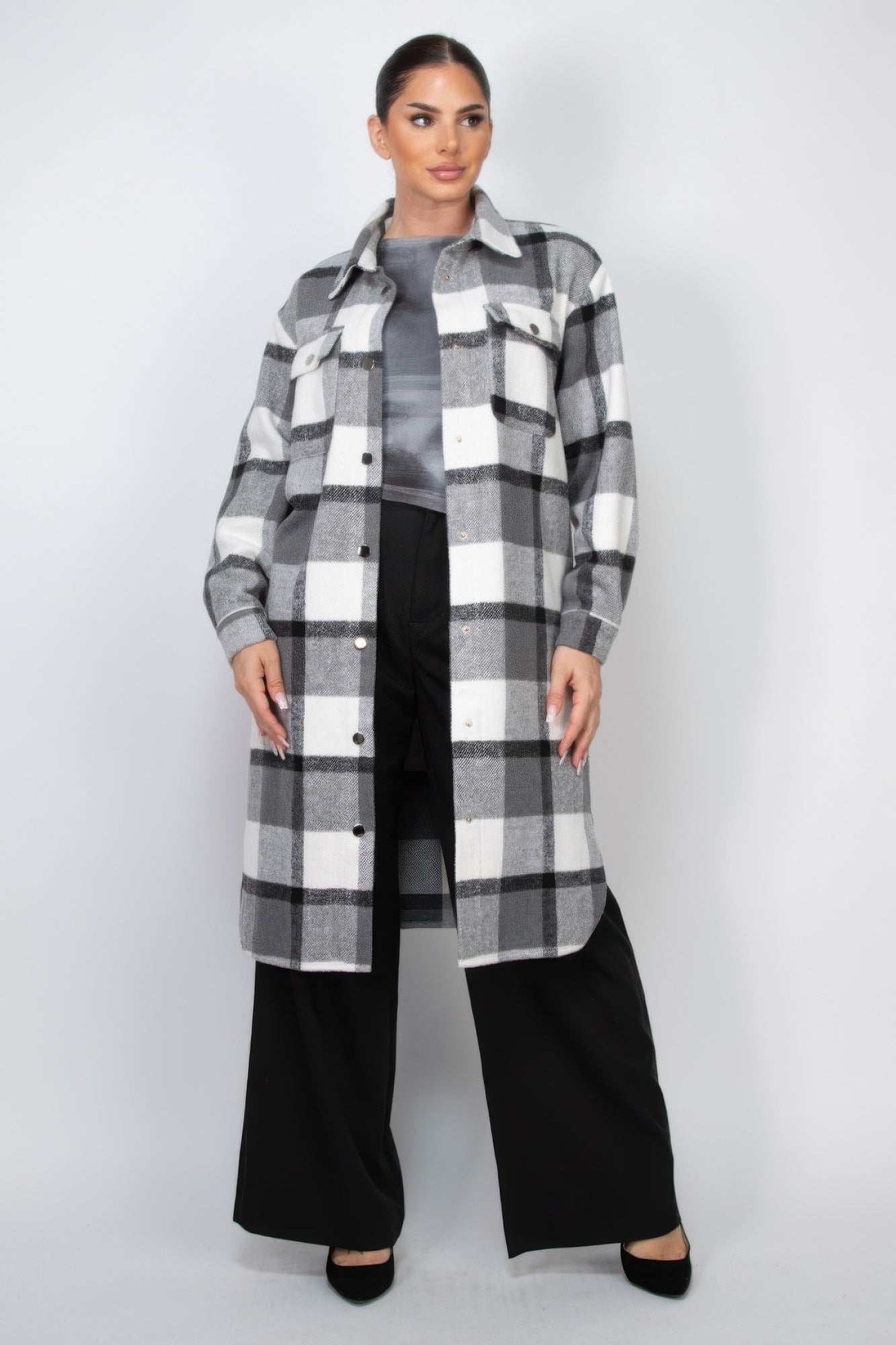 Plaid Buttoned Shacket Coat - Tigbul's Variety Fashion Shop