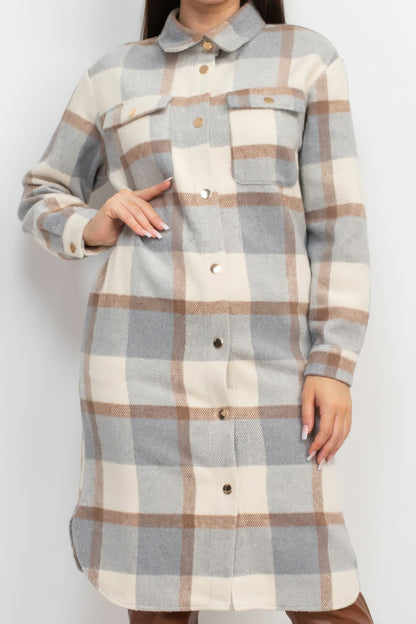 Plaid Buttoned Shacket Coat - Tigbul's Variety Fashion Shop