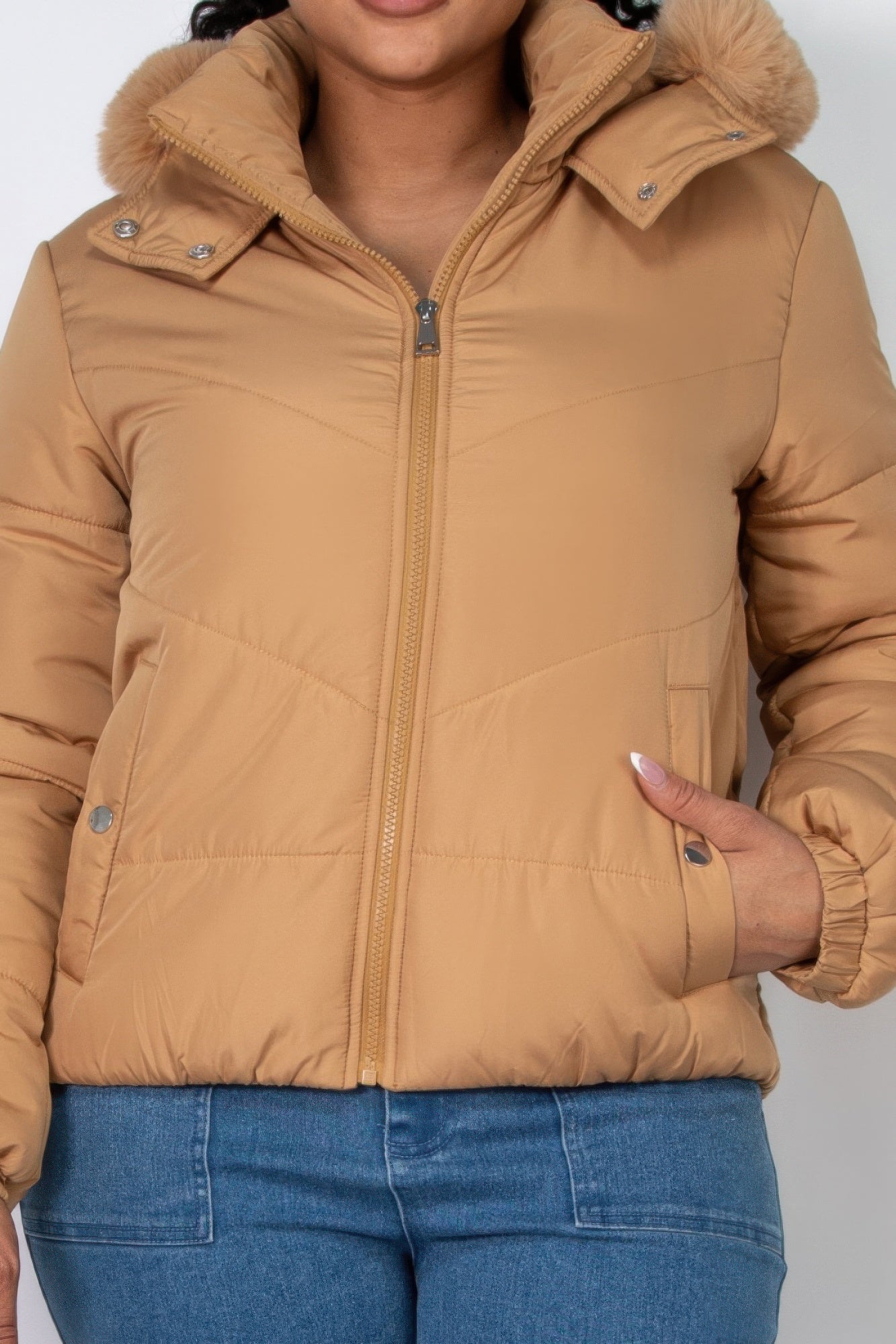 Insulated Zip-up Faux Fur Hooded Jacket - Tigbul's Variety Fashion Shop