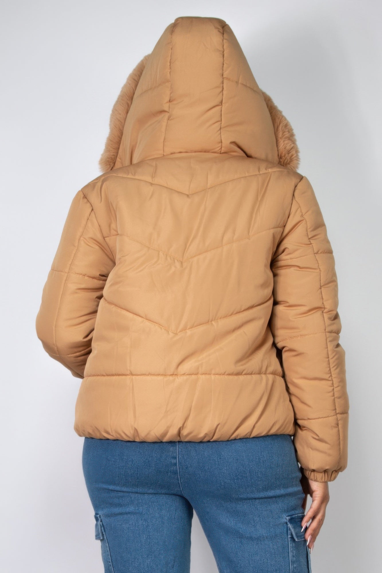 Insulated Zip-up Faux Fur Hooded Jacket - Tigbul's Variety Fashion Shop