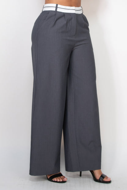 Pleated Double Waistband Pants - Tigbul's Variety Fashion Shop