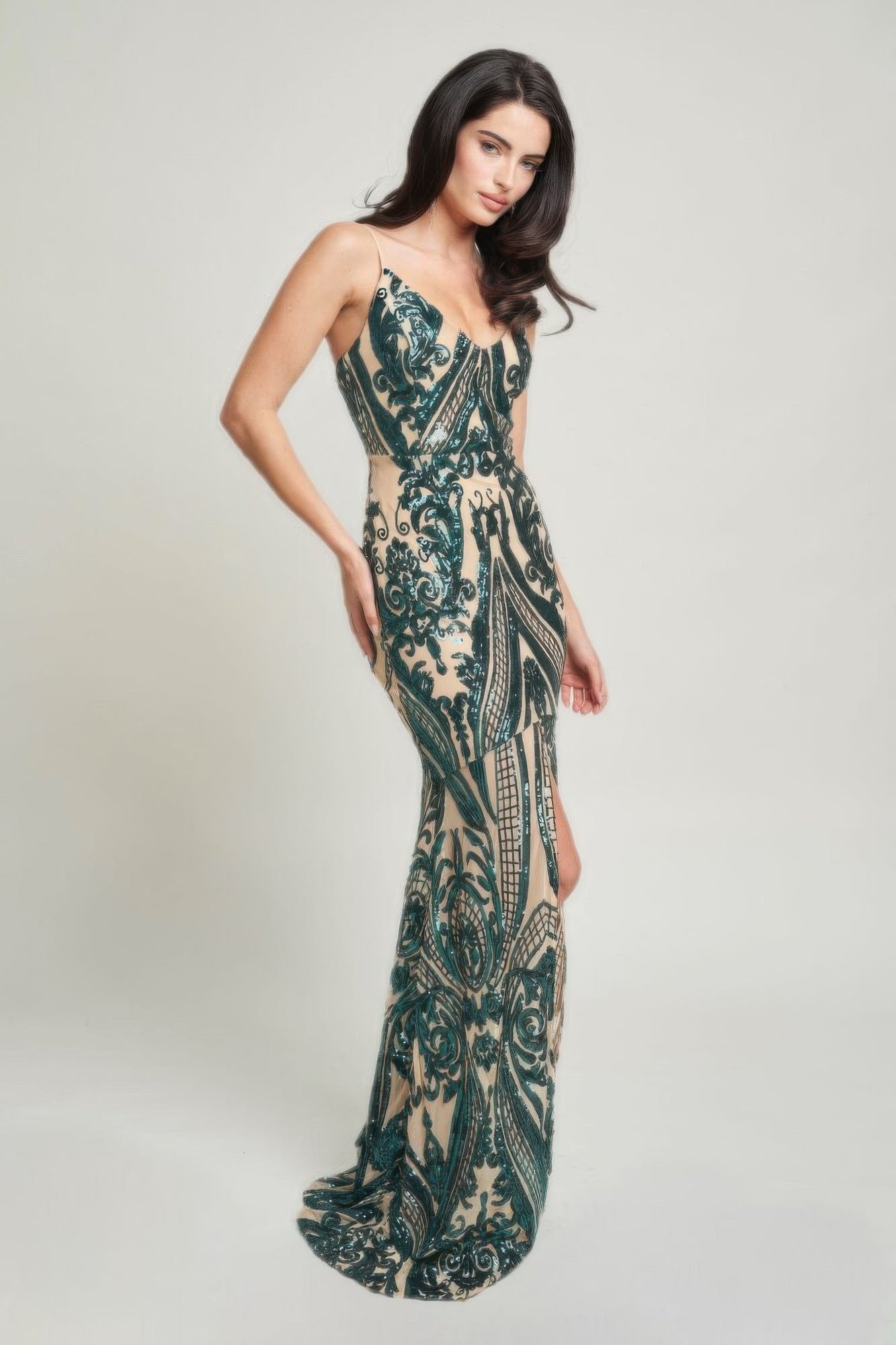 Spaghetti Strap Art Deco Sequins Maxi Dress - Tigbul's Variety Fashion Shop