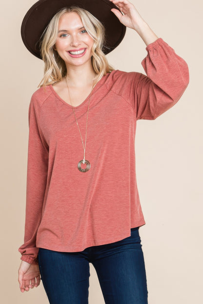 Casual V Neck Basic Long Sleeve Top - Tigbul's Variety Fashion Shop