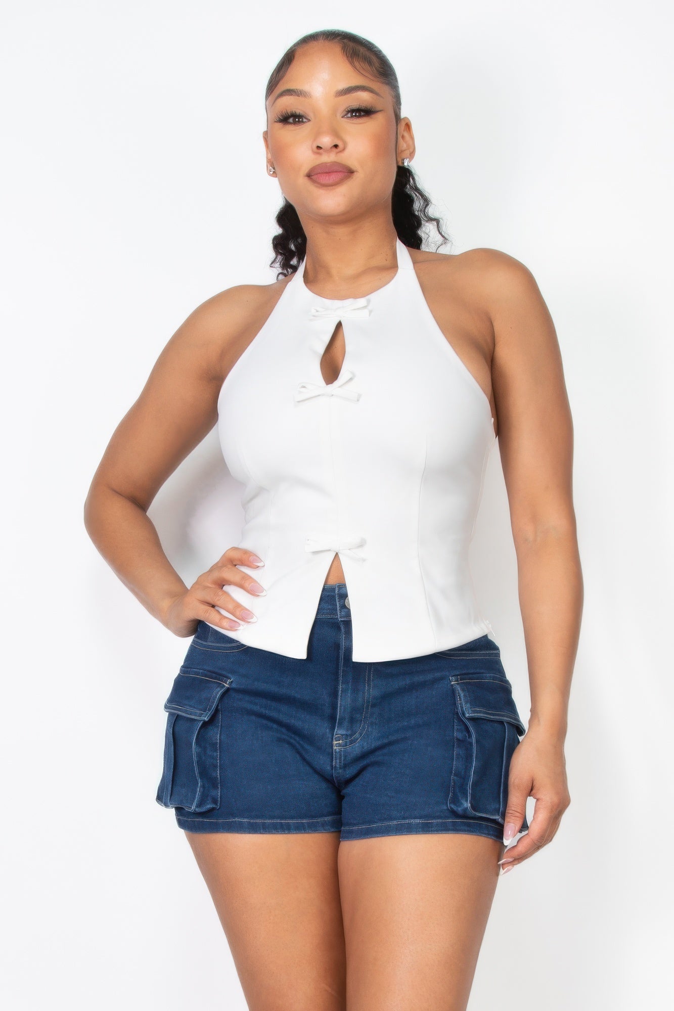 Halter ribbon open-back crop top - Tigbul's Variety Fashion Shop