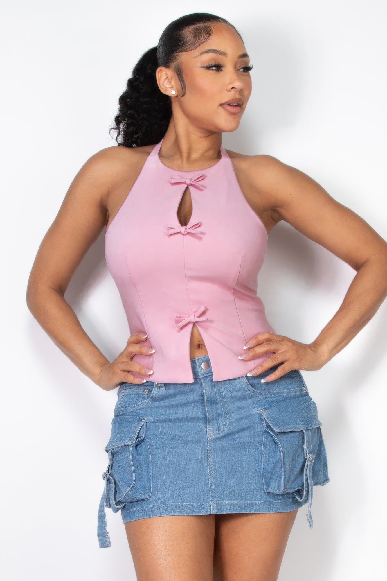 Halter ribbon open-back crop top - Tigbul's Variety Fashion Shop