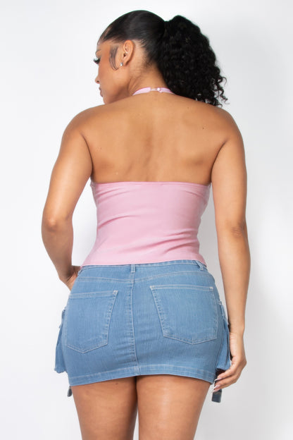 Halter ribbon open-back crop top - Tigbul's Variety Fashion Shop