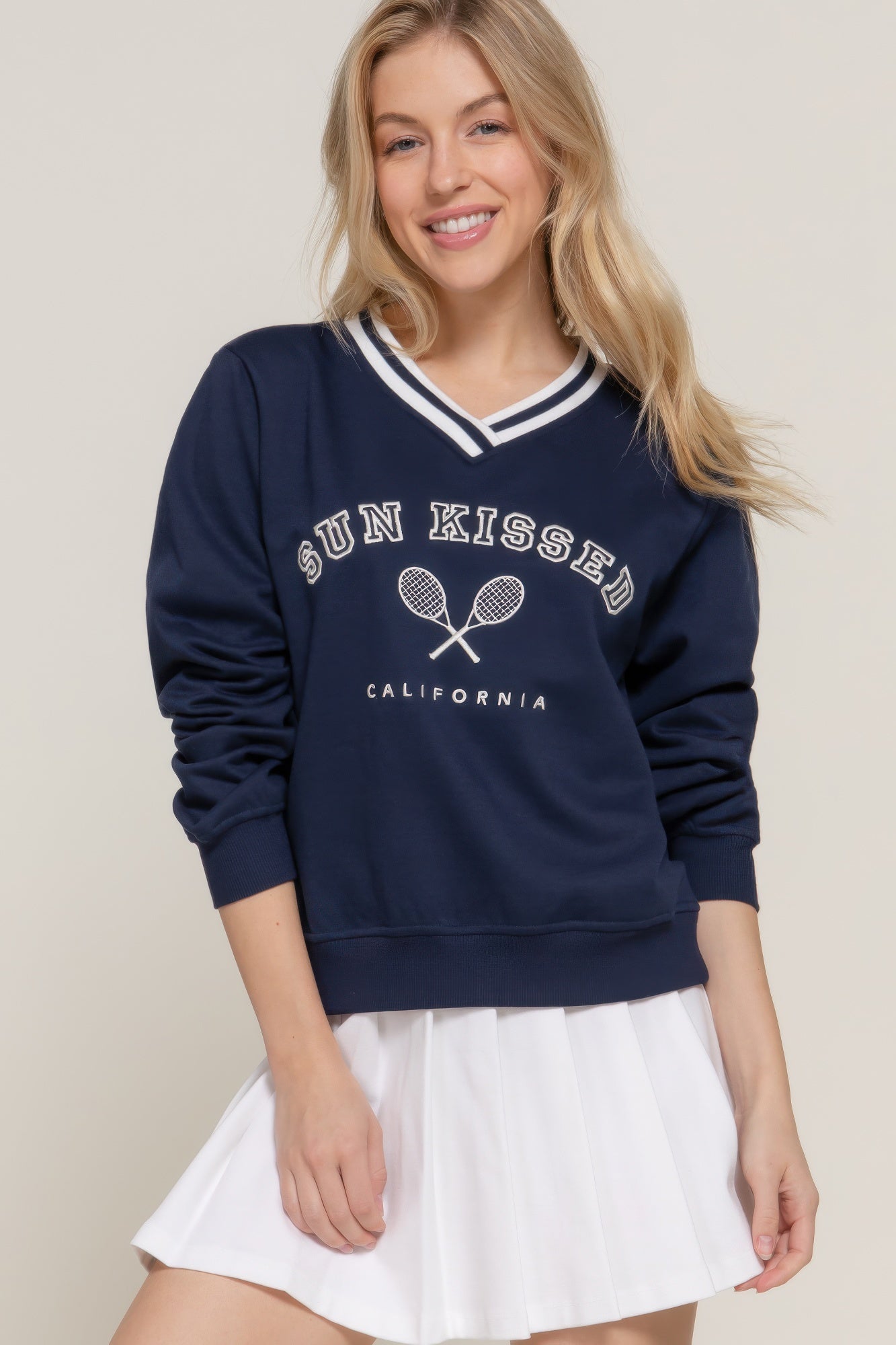 Long slv v-neck embroidered sweatshirt - Tigbul's Variety Fashion Shop