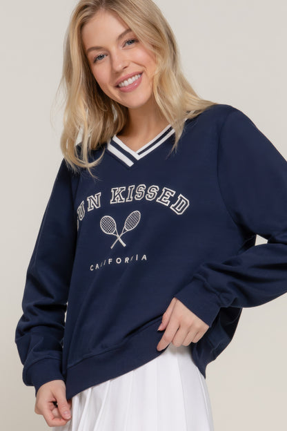 Long slv v-neck embroidered sweatshirt - Tigbul's Variety Fashion Shop