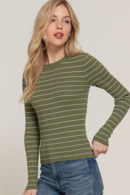 Long slv crew neck stripe sweater - Tigbul's Variety Fashion Shop