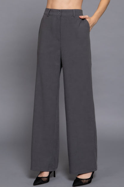 Back elastic straight woven long pants - Tigbul's Variety Fashion Shop