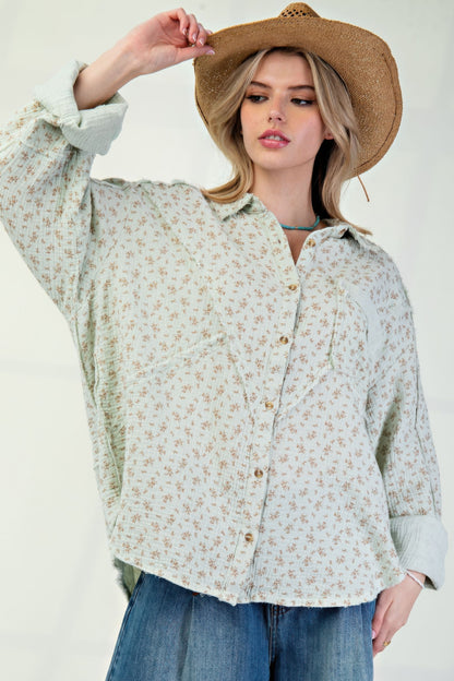 Printed cotton gauze button down woven shirt - Tigbul's Variety Fashion Shop