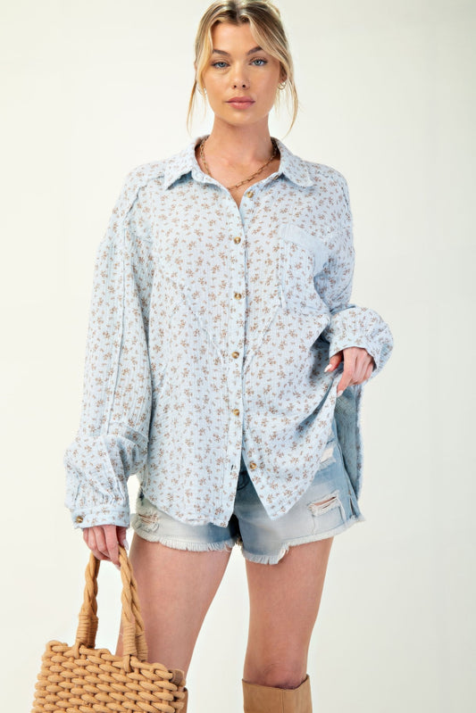 Printed cotton gauze button down woven shirt - Tigbul's Variety Fashion Shop