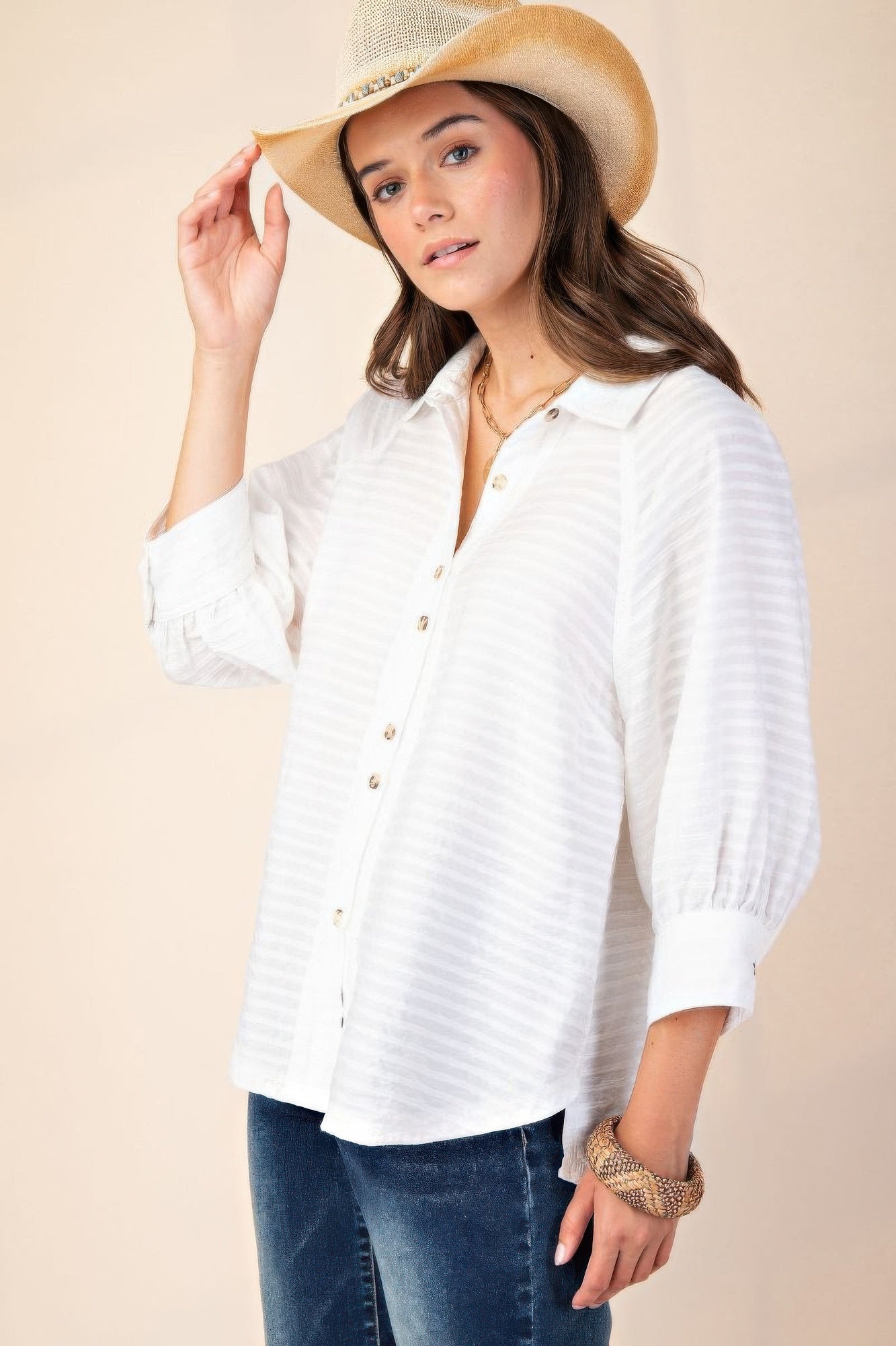 Button down textured woven shirt - Tigbul's Variety Fashion Shop