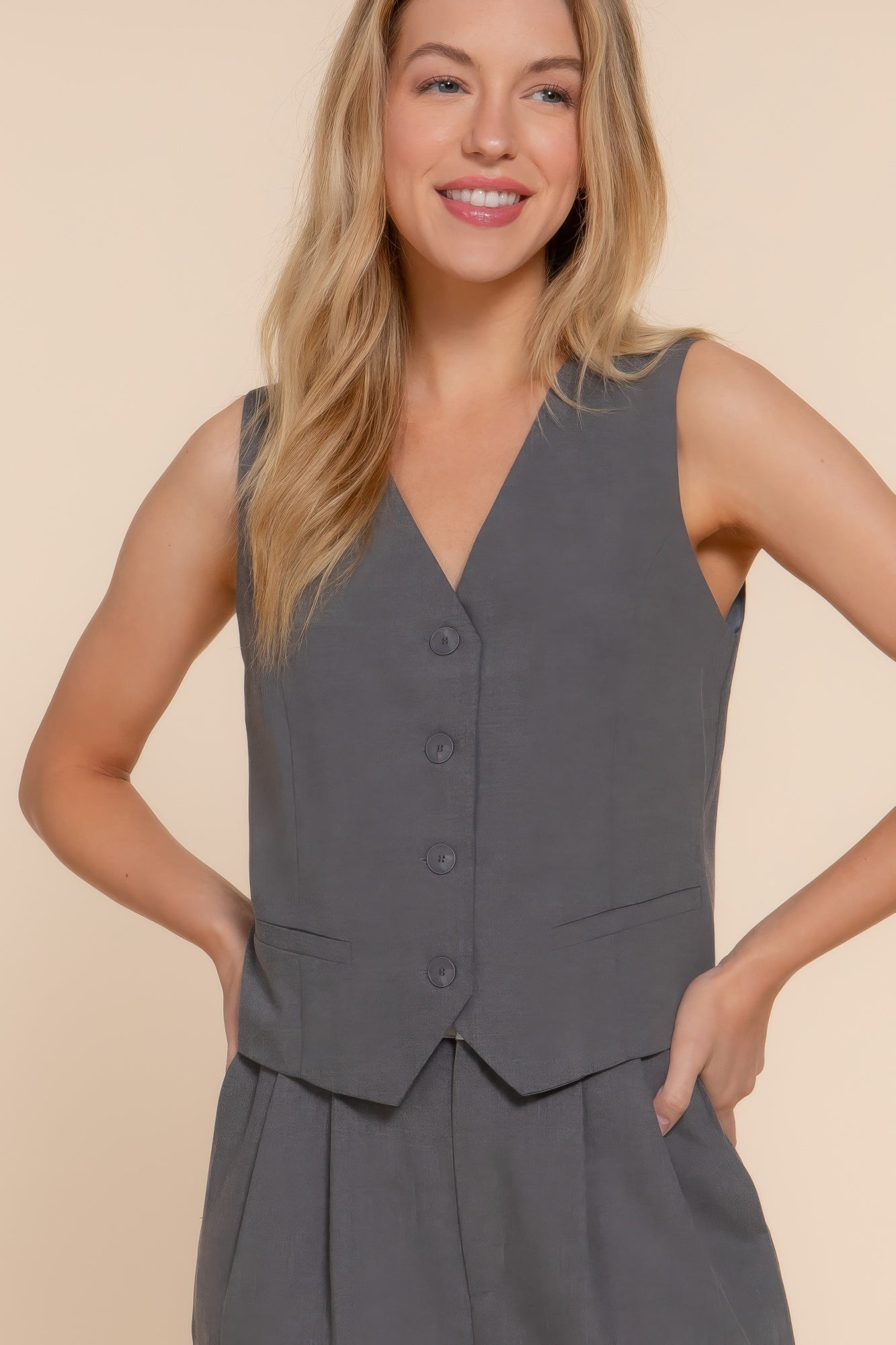 V-neckline W/front Button Closure Vest - Tigbul's Variety Fashion Shop