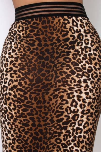 High-rise Banded Leopard Midi Skirt - Tigbul's Variety Fashion Shop