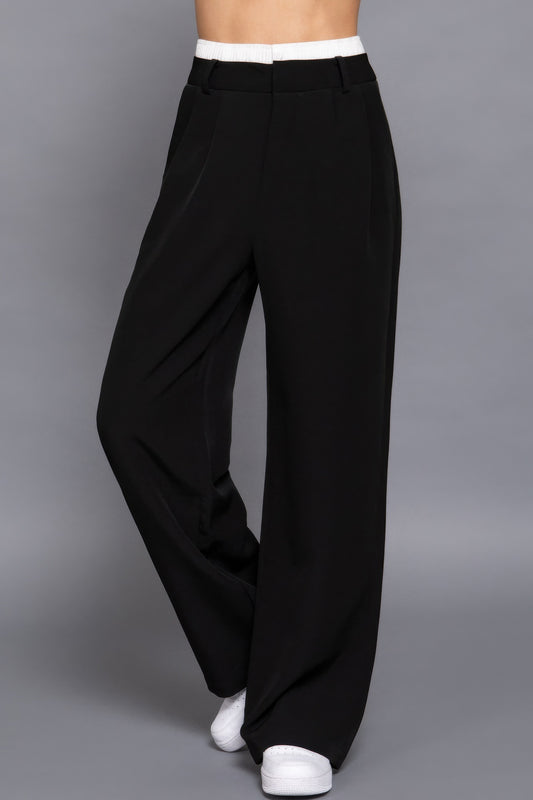Contrast Waist Boxer Straight Long Pants - Tigbul's Variety Fashion Shop