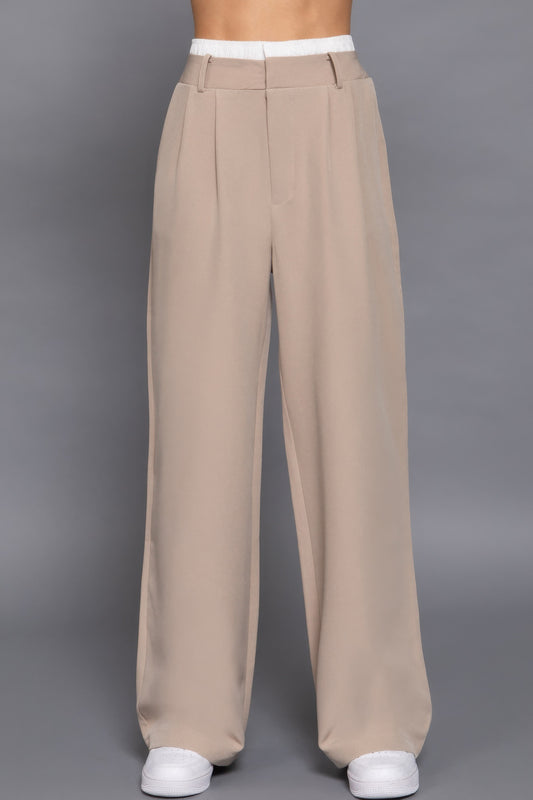 Contrast Waist Boxer Straight Long Pants - Tigbul's Variety Fashion Shop