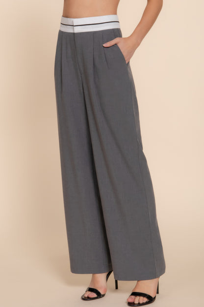 Contrast Waistband Straight Long Pants