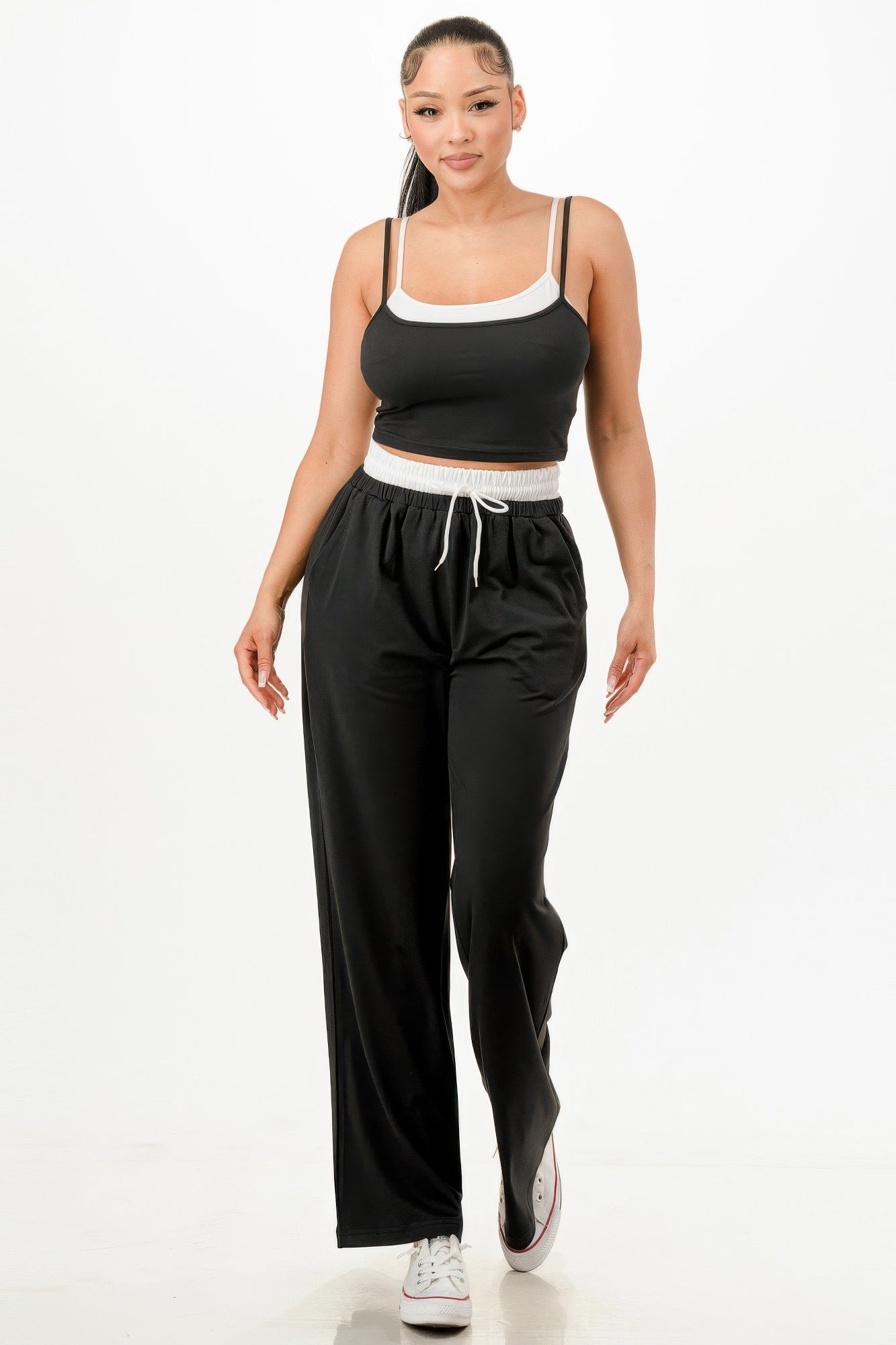 Black Tank Top And Sweatpants Set | Tigbuls Variety Fashion