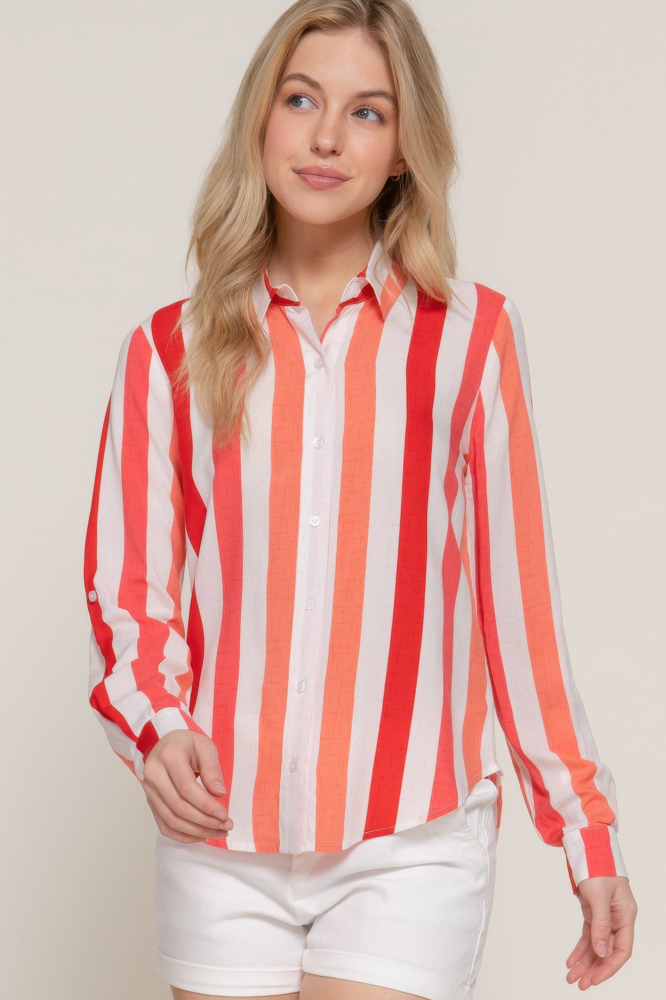 Long Slv Wide Stripe Woven Shirt - Tigbul's Variety Fashion Shop